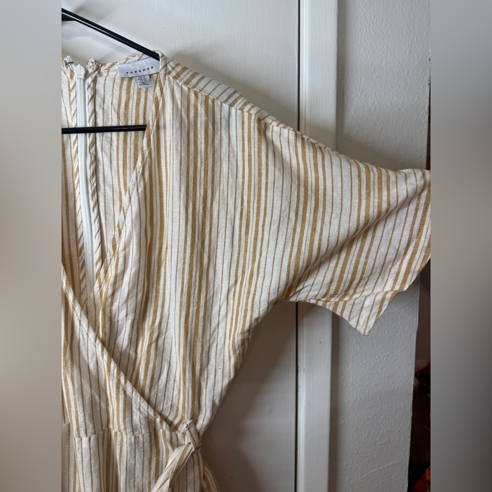 Topshop Linen Cotton Blend Mustard Yellow White Striped Jumpsuit US Size 10 - Picture 4 of 15